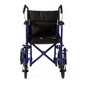 Load image into Gallery viewer, Medline Basic Aluminum Transport Chair with 12" Wheels, Fixed Full-Length Arms and Swing-Away Footrests, Blue
