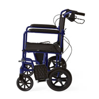 Load image into Gallery viewer, Medline Basic Aluminum Transport Chair with 12" Wheels, Fixed Full-Length Arms and Swing-Away Footrests, Blue
