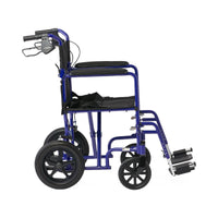 Load image into Gallery viewer, Medline Basic Aluminum Transport Chair with 12" Wheels, Fixed Full-Length Arms and Swing-Away Footrests, Blue

