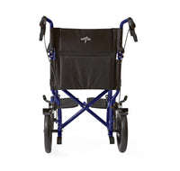 Load image into Gallery viewer, Medline Basic Aluminum Transport Chair with 12" Wheels, Fixed Full-Length Arms and Swing-Away Footrests, Blue
