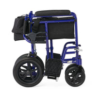 Load image into Gallery viewer, Medline Basic Aluminum Transport Chair with 12" Wheels, Fixed Full-Length Arms and Swing-Away Footrests, Blue
