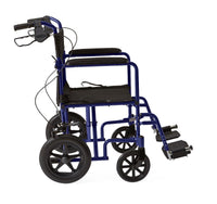 Load image into Gallery viewer, Medline Basic Aluminum Transport Chair with 12" Wheels, Fixed Full-Length Arms and Swing-Away Footrests, Blue
