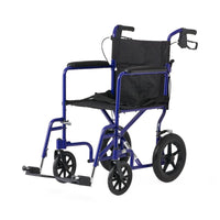 Load image into Gallery viewer, Medline Basic Aluminum Transport Chair with 12" Wheels, Fixed Full-Length Arms and Swing-Away Footrests, Blue
