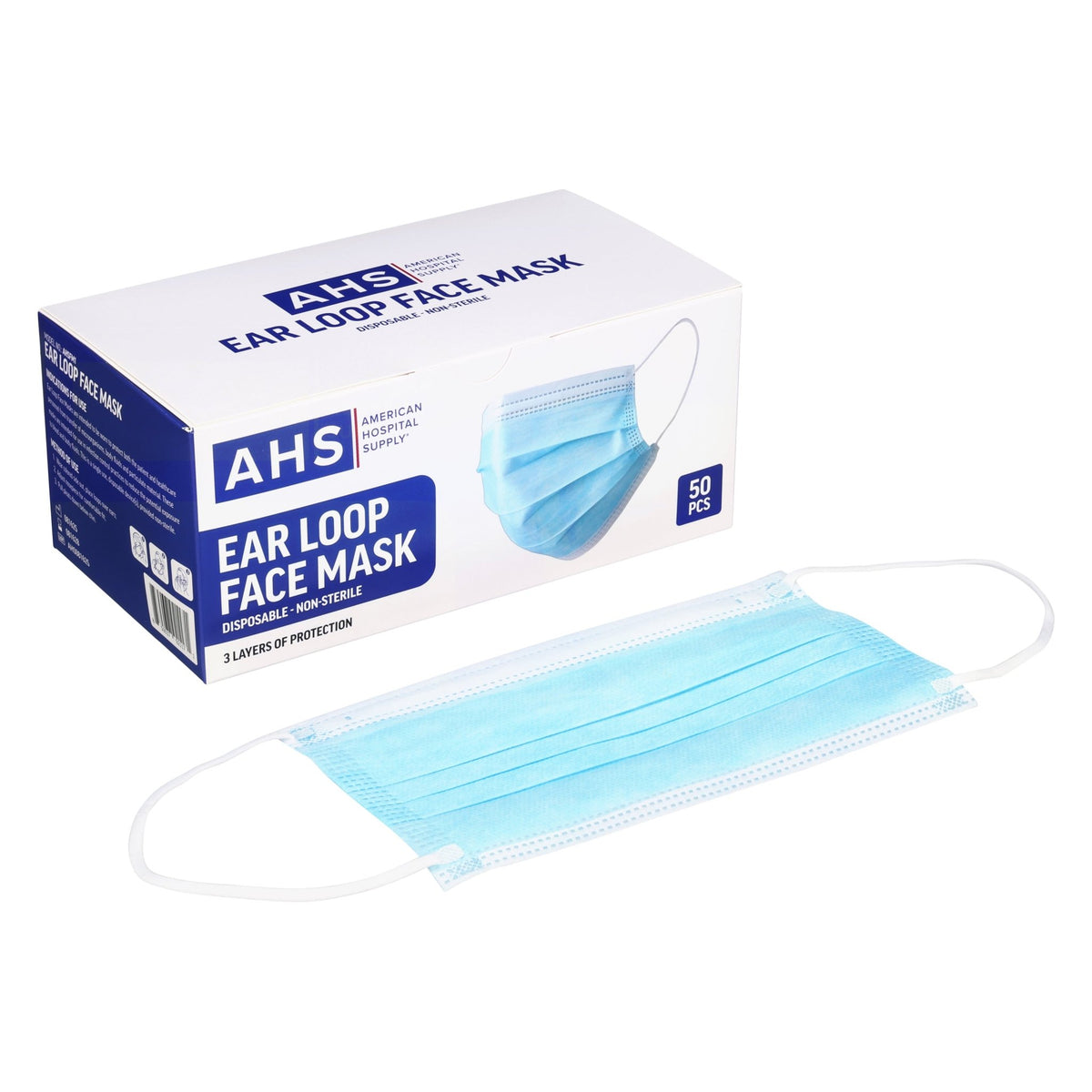 AHS Disposable Mask Medical Earloop ASTM Level 2 Facemask - American Hospital Supply