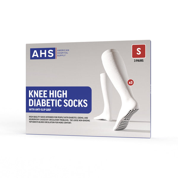 AHS Knee High Diabetic Socks with Anti - Slip Grip – Small (3 Pairs) – Non - Binding, Cushioned, Circulation Support - American Hospital Supply