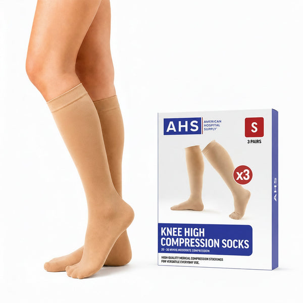 American Hospital Supply Beige Knee-High Compression Socks, 20–30 mmHg Firm Support - American Hospital Supply