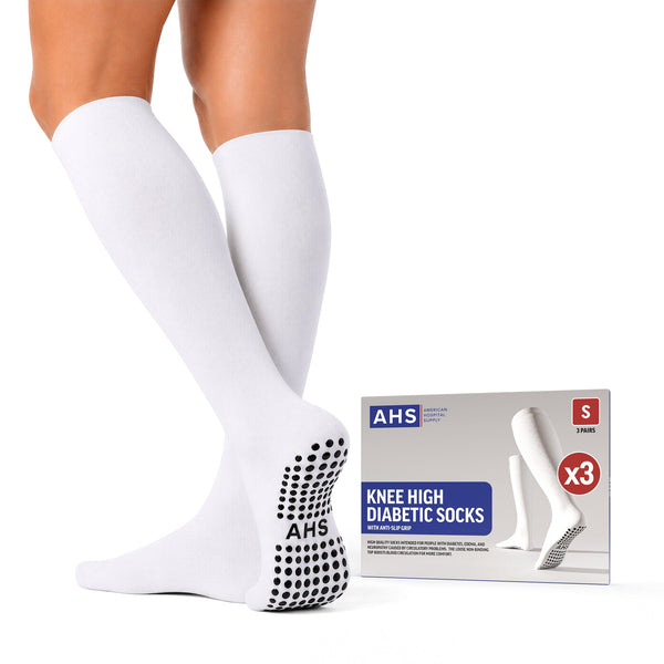 American Hospital Supply Diabetic Knee-High Socks with Non-Slip Grips, Soft Non-Binding Comfort Fit - American Hospital Supply