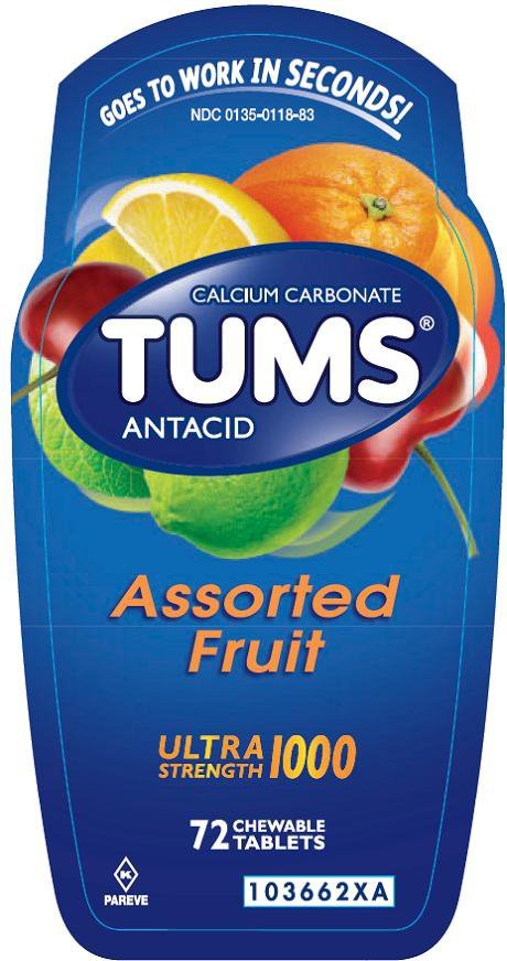 Antacid Tums Ultra Strength 1,000 mg Chewable Tablet 72 per Bottle - American Hospital Supply