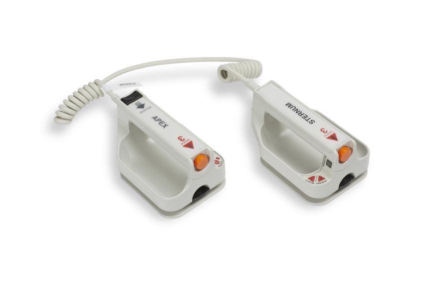 External Paddle Assembly Apex / Sternum with Controls and Built - In Pediatric Electrodes - American Hospital Supply