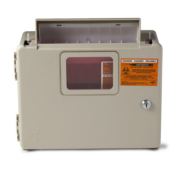 Locking ABS Plastic Cabinet for Medline 5 - qt. Sharps Containers MDS705153 and MDS705154, 5.5" x 12.4" x 11.3", Cabinet and Key Only - American Hospital Supply