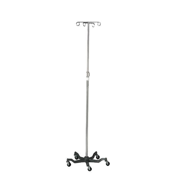 Medline Aluminum Five Leg IV Pole 4 Hooks, Heavy-Duty Base, 48" to 80" H - American Hospital Supply