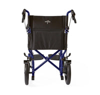 Load image into Gallery viewer, Medline Basic Aluminum Transport Chair with 12" Wheels, Fixed Full-Length Arms and Swing-Away Footrests, Blue - American Hospital Supply

