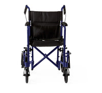 Load image into Gallery viewer, Medline Basic Aluminum Transport Chair with 12" Wheels, Fixed Full-Length Arms and Swing-Away Footrests, Blue - American Hospital Supply
