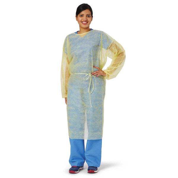 Medline Classic Cover Spunbond Polypropylene Gowns with Waist and Neck Ties, Yellow, Size XL - American Hospital Supply