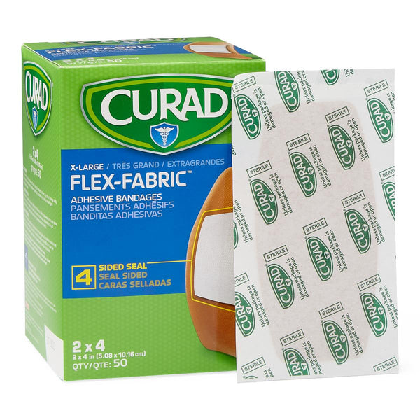Medline CURAD Flex - Fabric Adhesive Bandages, Extra Large 2" x 4" Strips - American Hospital Supply