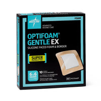 Load image into Gallery viewer, Medline Optifoam Gentle EX Bordered Foam Dressing in Educational Packaging, 6" x 6" - American Hospital Supply

