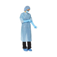 Load image into Gallery viewer, Medline Polyethylene Gowns with Thumb Loop, Blue, Universal Size - American Hospital Supply
