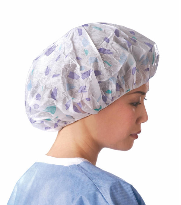 Medline Pro Series Bouffant Caps, Brush Stroke Print, 24" - American Hospital Supply