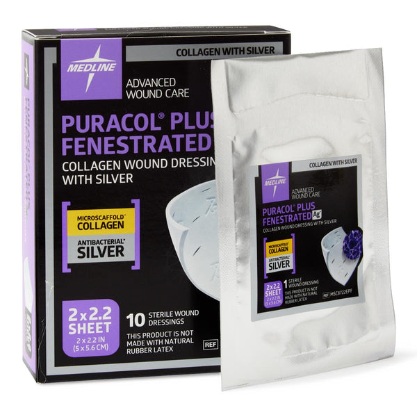 Medline Puracol Plus Ag+ Collagen Wound Dressing with Silver, 2" x 2.25" Fenestrated - American Hospital Supply