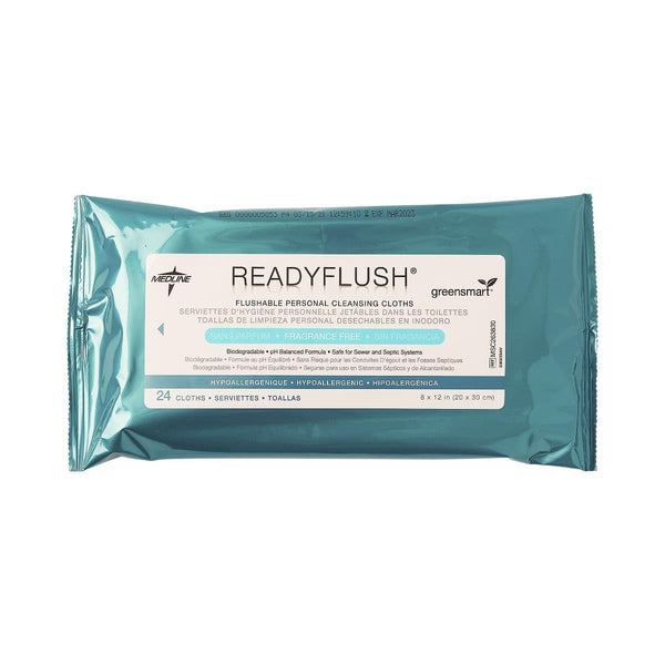 Medline ReadyFlush Flushable Fragrance - Free Wet Wipes, 8" x 10", 24/Pack - American Hospital Supply