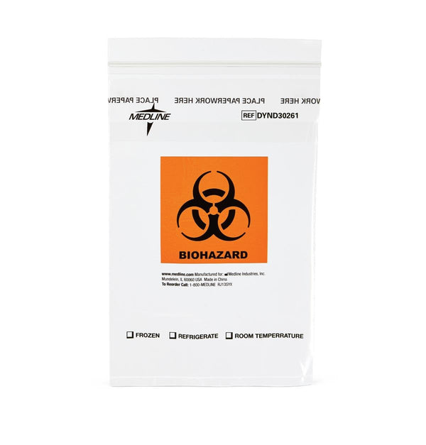 Medline Zip - Style Biohazard Specimen Bag with Pocket, 6" x 9" - American Hospital Supply