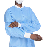 Load image into Gallery viewer, O&amp;M Halyard Inc Lab Jacket Blue Hip Length 3 - Layer SMS Disposable - American Hospital Supply
