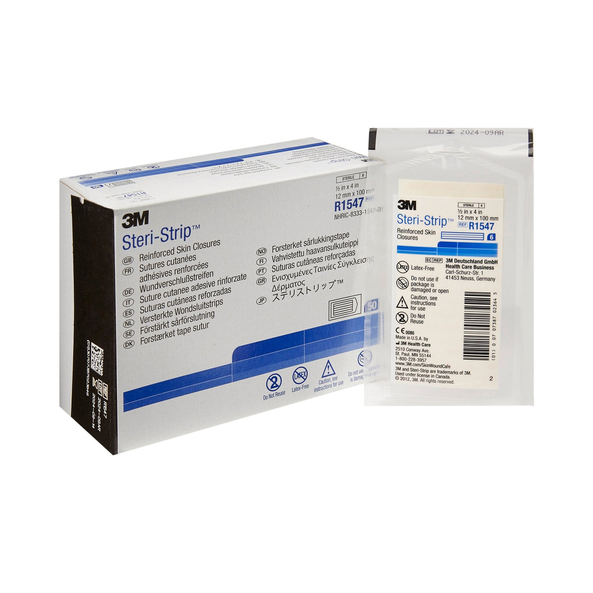 3M Steri-Strip Skin Closure Strips, Non-Woven, 1/2 inch X 4 inch, Reinforced Strip, White - American Hospital Supply
