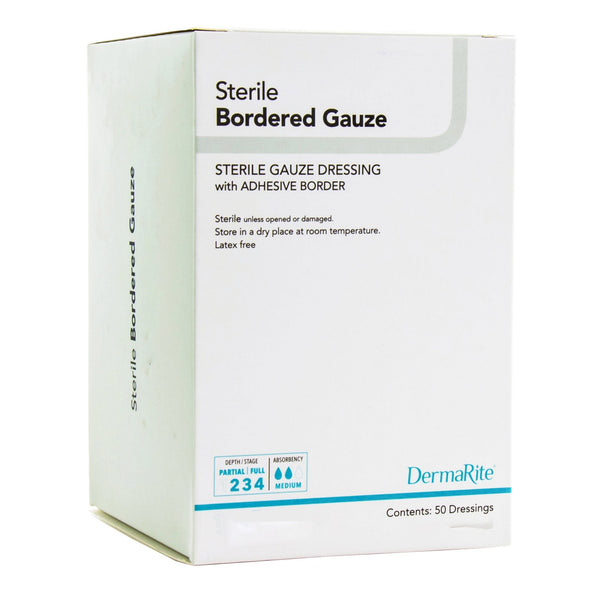 DermaRite® Bordered Gauze White Adhesive Dressing, 2 x 2 Inch - American Hospital Supply