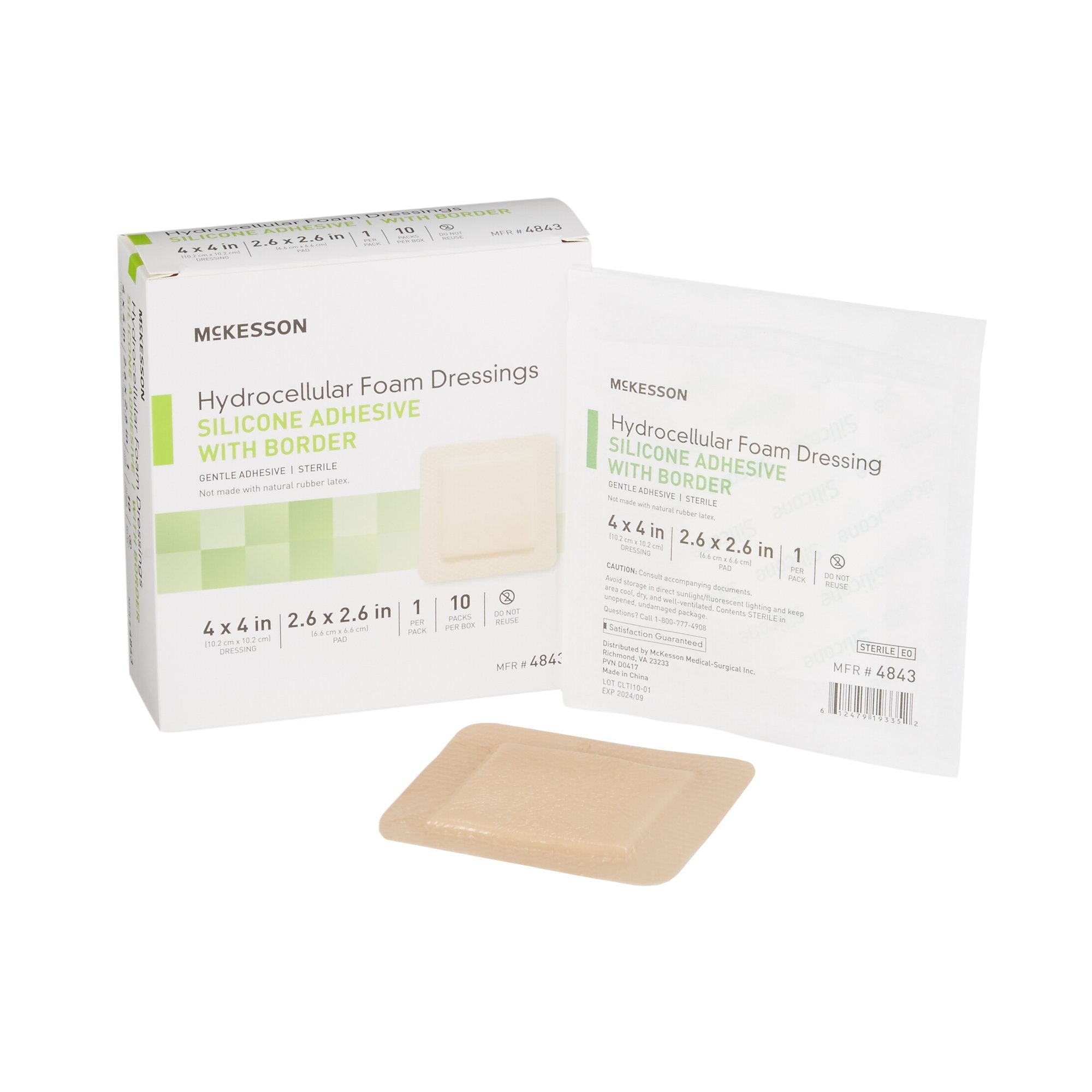 McKesson Silicone Adhesive with Border Silicone Foam Dressing, 6 X 6 Inch