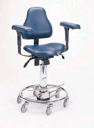 Surgeons Stool, Hydraulic, Foot Operated, With Contoured Seat And Backrest, And Adjustable Arm Rests