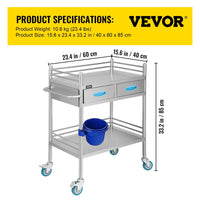 Load image into Gallery viewer, VEVOR® Lab Serving Cart, Stainless Steel Medical Cart with Two Drawers - American Hospital Supply
